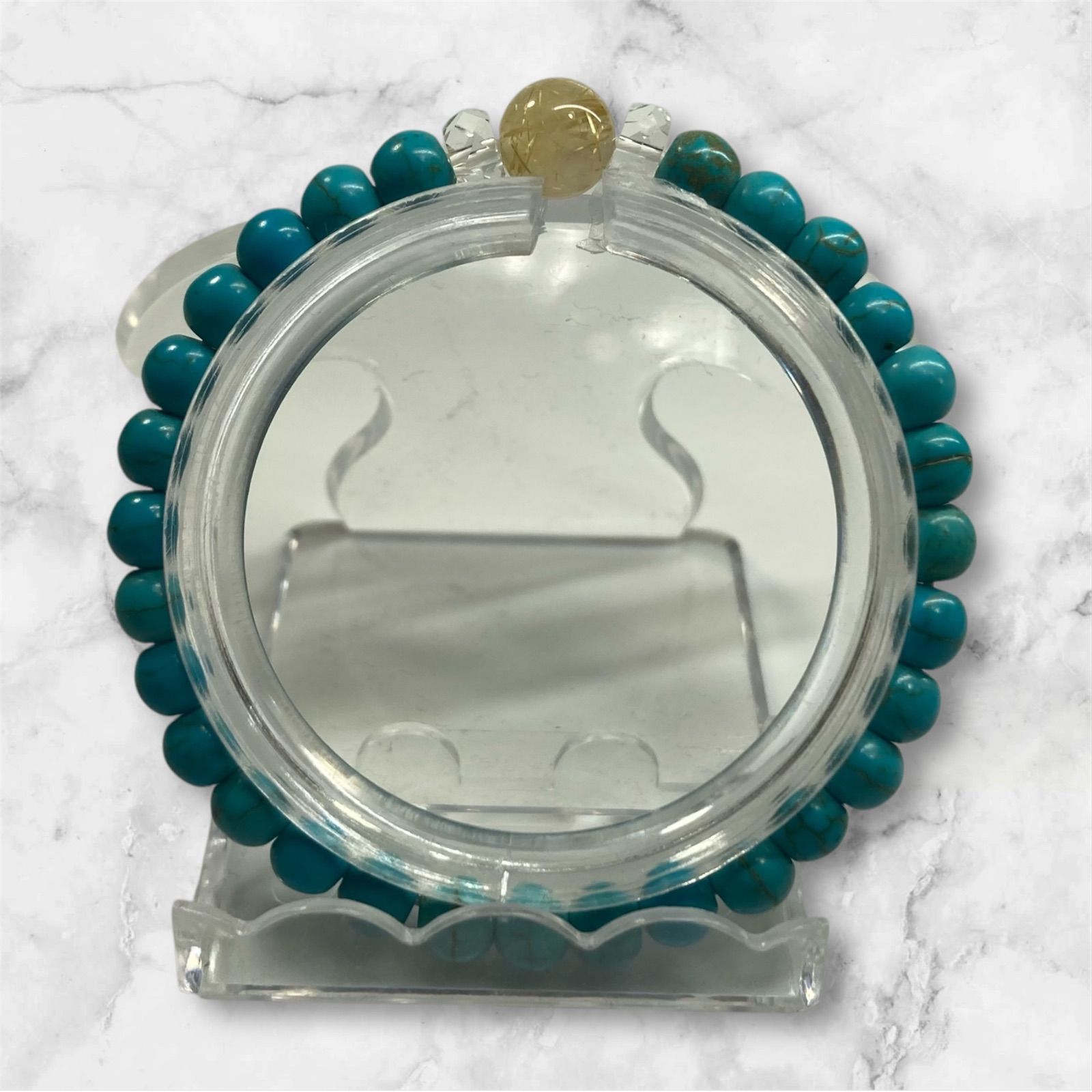 ルチルクォーツ -ターコイズ ブレスレット パワーストーン 8mm×6mm メンズ レディース 男性 女性 お守り ハンドメイド