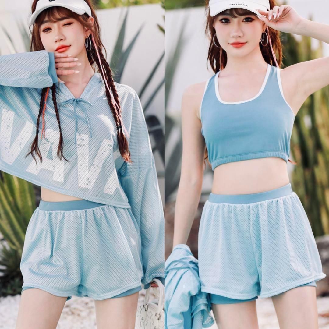 素人jc海水浴 再入荷】 ジュニア キッズ ラッシュガード 水着 セパレート おしゃれ メッシュ Tシャツ スポーティー 海水浴 旅行 タンキニ 3点セット ロゴ  ブラトップ プール 海 バケーション 夏 夏休み 日焼け対策 グリーン 長袖 体系カバー 女子高生 中高生 - メルカリ