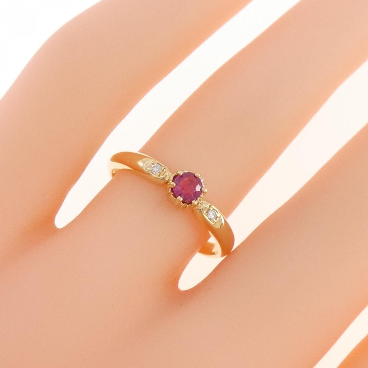 ルビー♡11号【ノワールドプーペ】K18 ミル ゴールドリング♪アガット 好きも ルビー♡11号【ノワールドプーペ】K18 ミル ゴールドリング