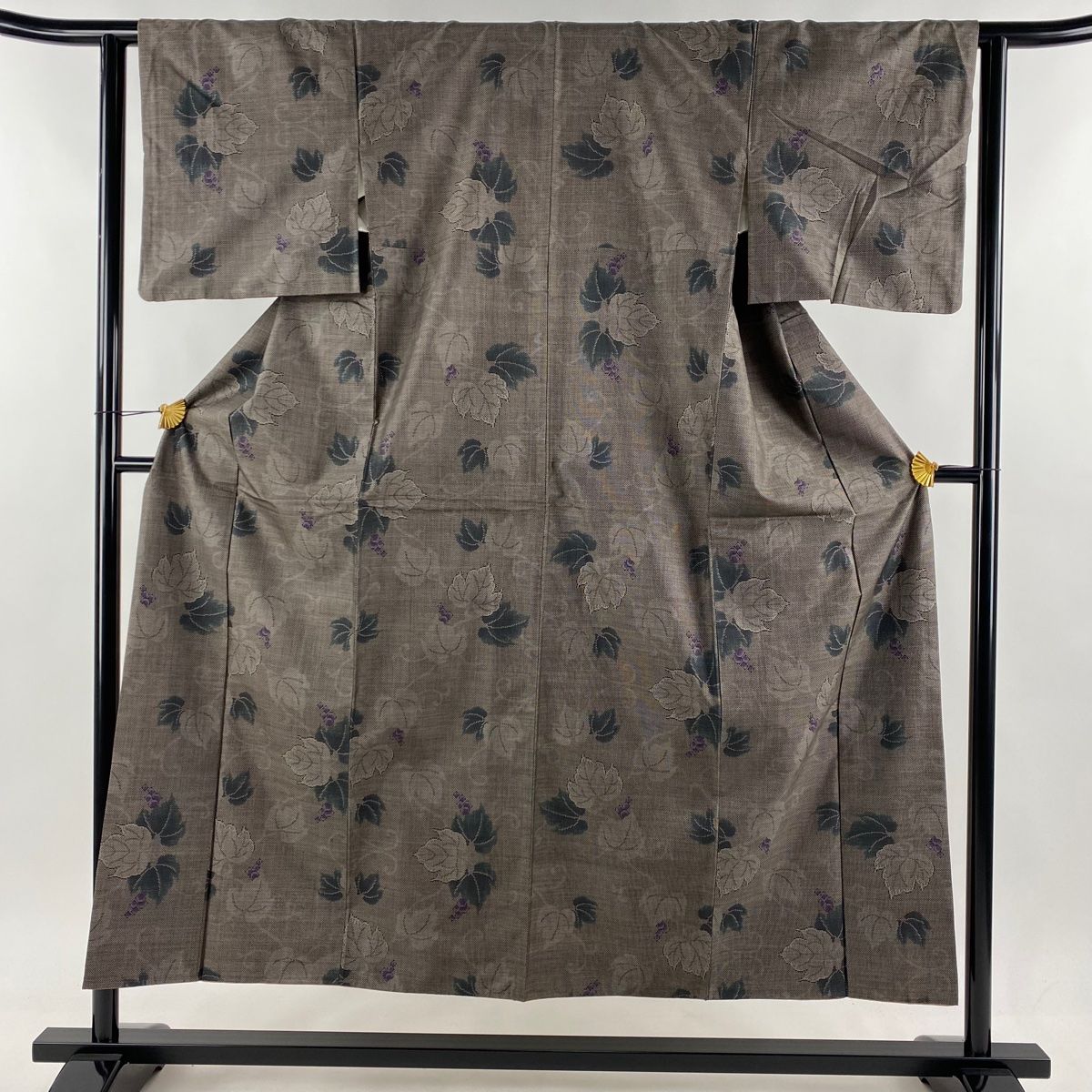 紬 身丈152cm 裄丈62cm S 袷 葡萄 焦茶色 正絹 秀品