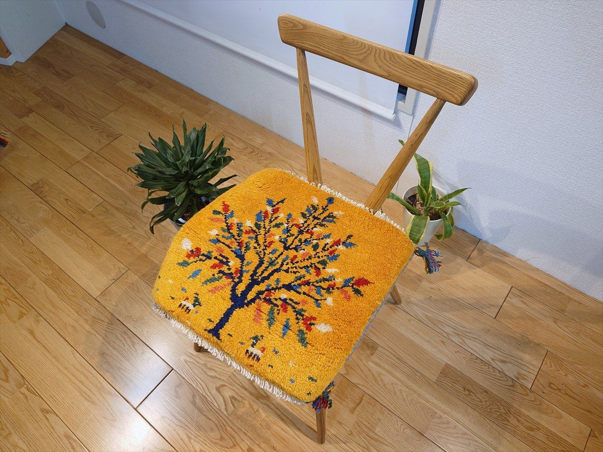 ペルシャ ギャッベ ミニマット 横43x41㎝ 黄金色 生命の木 T3858