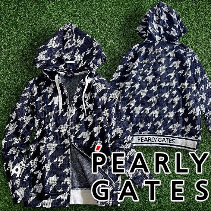 PEARLY GATES パーリーゲイツ ゴルフ モノフィラエアクッション フルジップ フーディ パーカー ジャケット ゴルフウェア レディース 055-2262902 定価3.5万 ダークネイビー ブラック ホワイト ▲039 50214w02