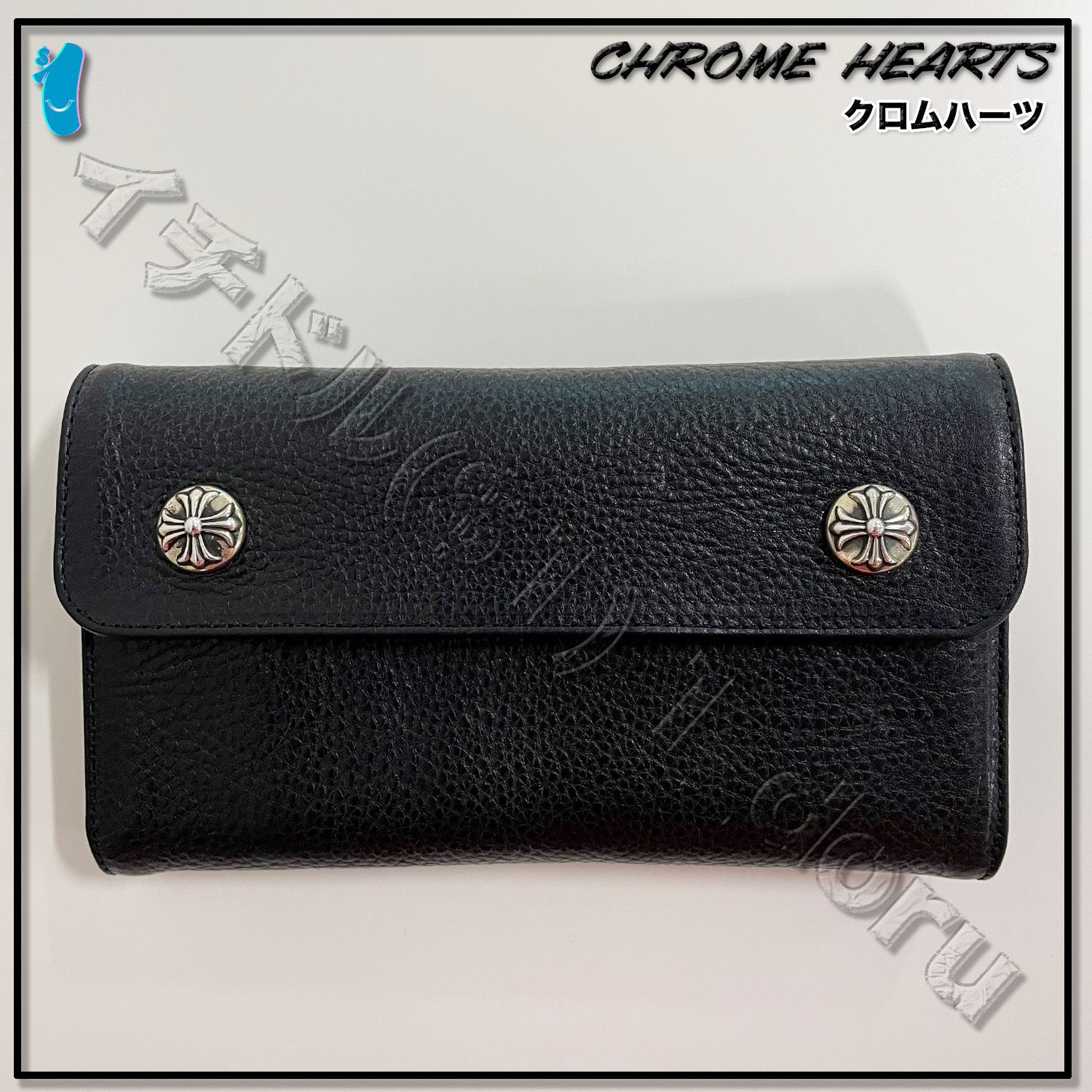 Chrome Hearts クロムハーツ ウェーブ クロスボタン サイフ 財布 クロムハーツウェーブウォレットクロスボタンブラックヘビー