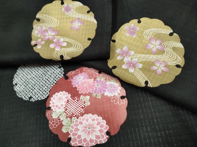 平和屋着物∴夏物 浴衣 縦綿絽 雪輪花文 黒地 綿 CAAW1117ng