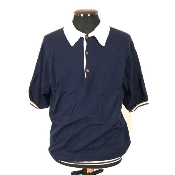 スコットランド製MURRAY ALLAN/マレーアラン襟付きコットンニットセーター/長袖ポロシャツ型【Mens size -M程度/紺】sweaterXBH100