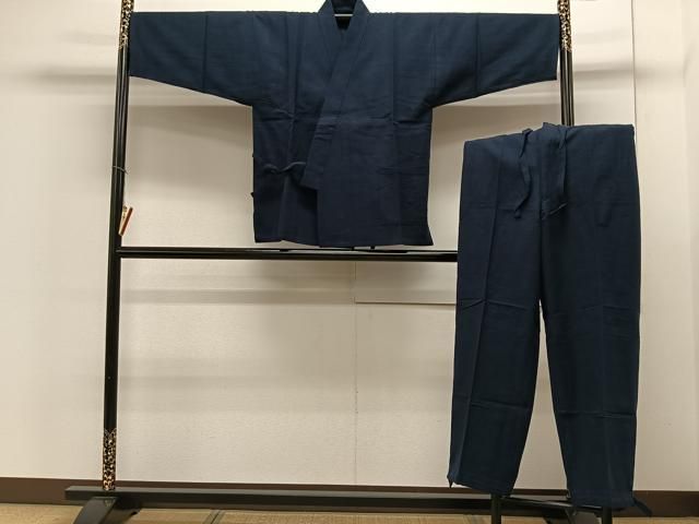 平和屋着物＃男性 作務衣 上下接セット メンズM 男の四季 群青色 CAAX7876ua