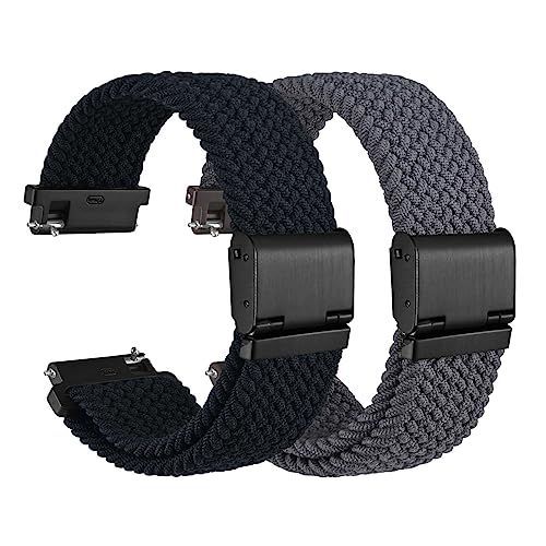 ブラック/グレー_21mm [WOCCI] 21mm 時計バンド ナイロン 時計ベルト 無段階調整 スマートウォッチ交換用バンド 2本セット ブラック/グレー