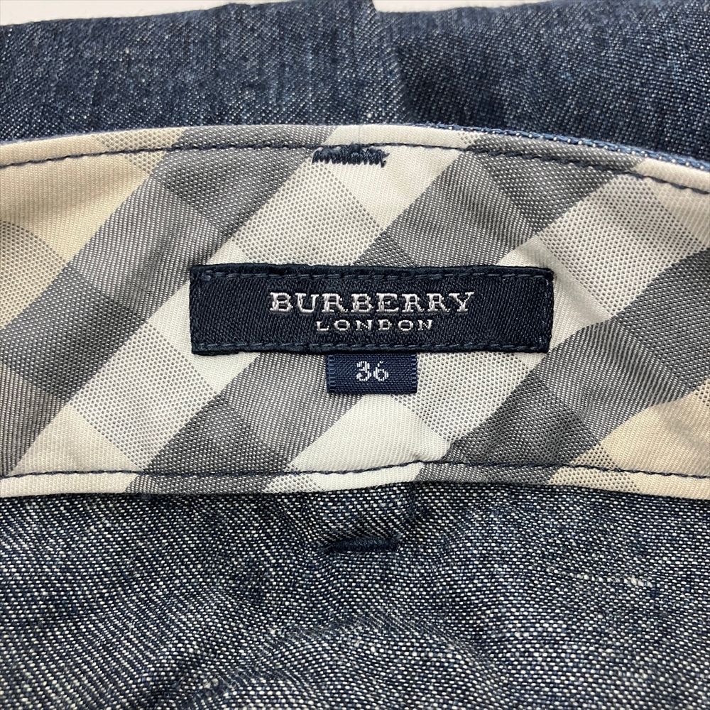 バーバリー BURBERRY カーゴポケット デニム スカート リネン ブルー 36 レディース【中古】