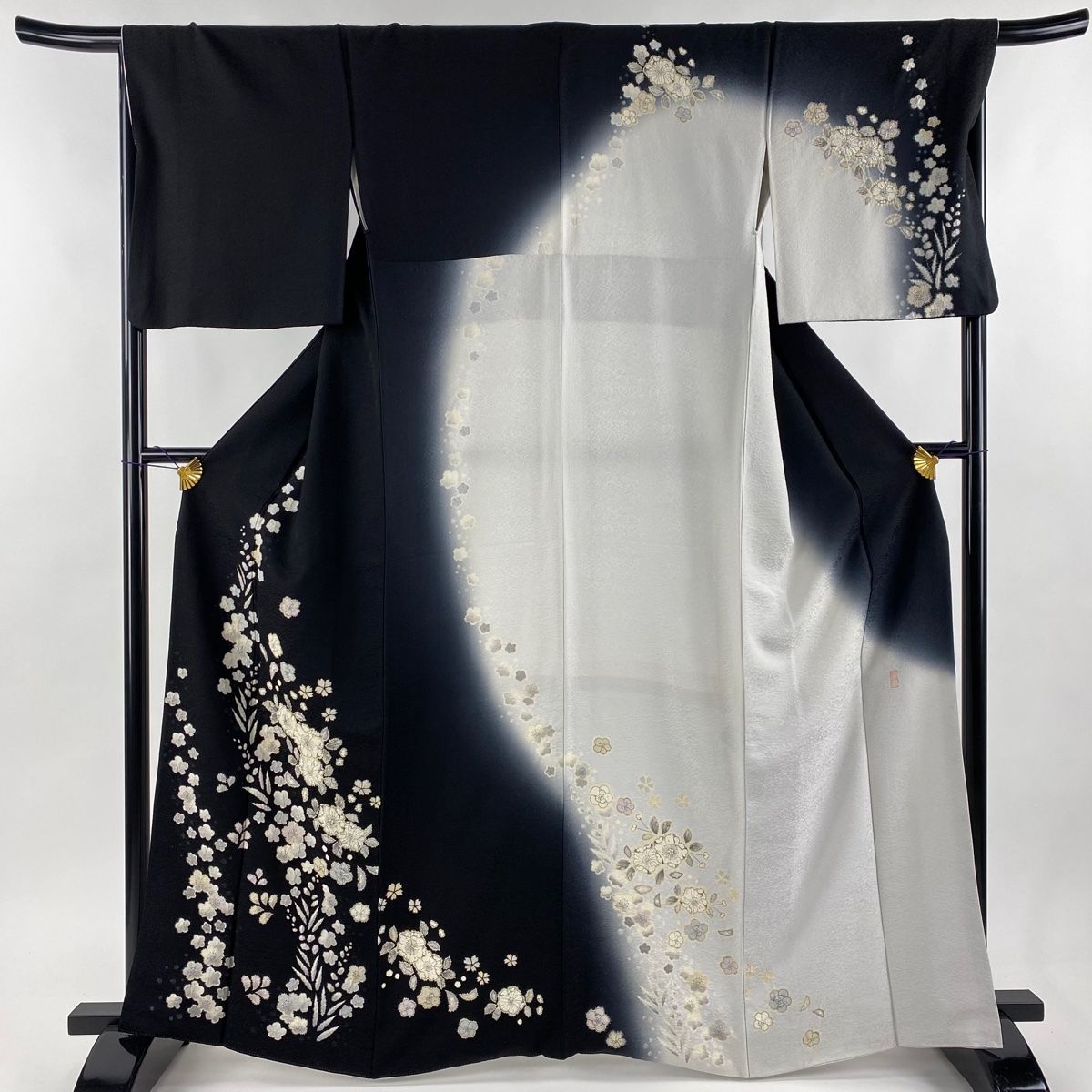 夏超豪華トールサイズ身丈175cm裄丈72cm縦絽黒刺繍正絹訪問