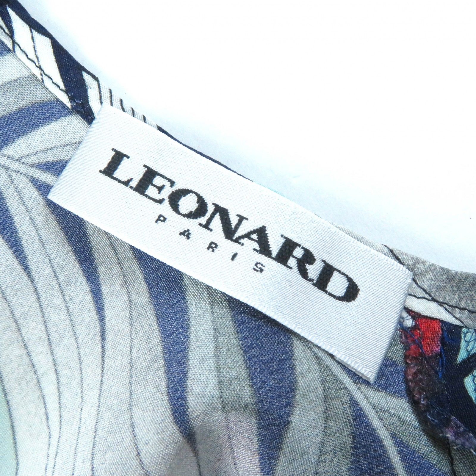 美品△LEONARD レオナール シルク100% 一部総柄 レイヤードデザイン ノースリーブ ドレス ワンピース マキシ丈 ブルー マルチカラー イタリア製 正規品 レディース