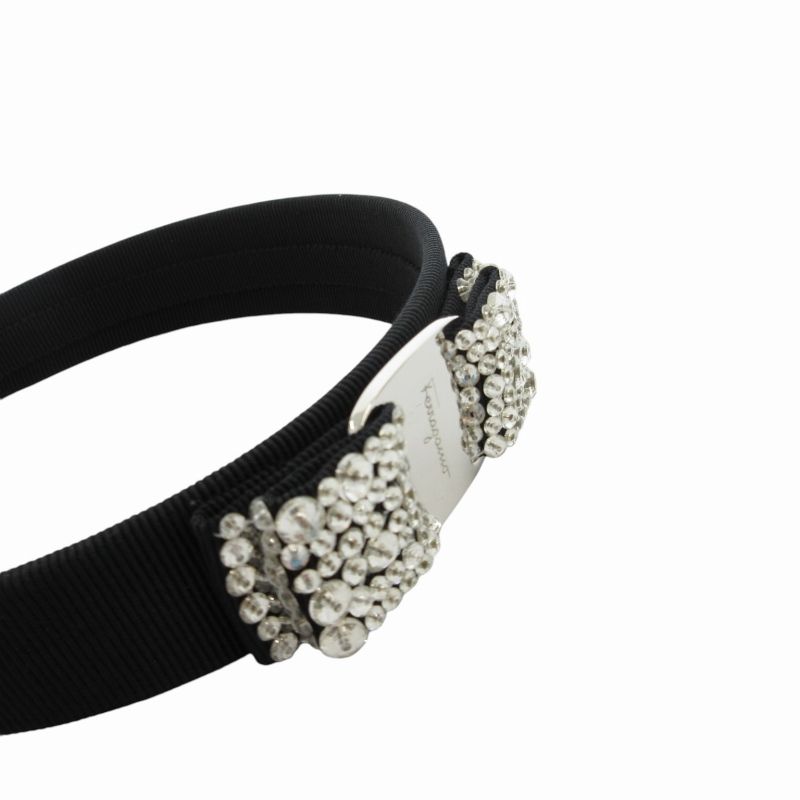 フェラガモ リボンカチューシャ ブラック×シルバー金具 サルヴァトーレ