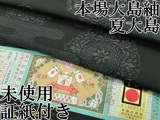 平和屋本店□極上 夏物 本場大島紬 夏大島 エ霞正倉院花文 濃紺
