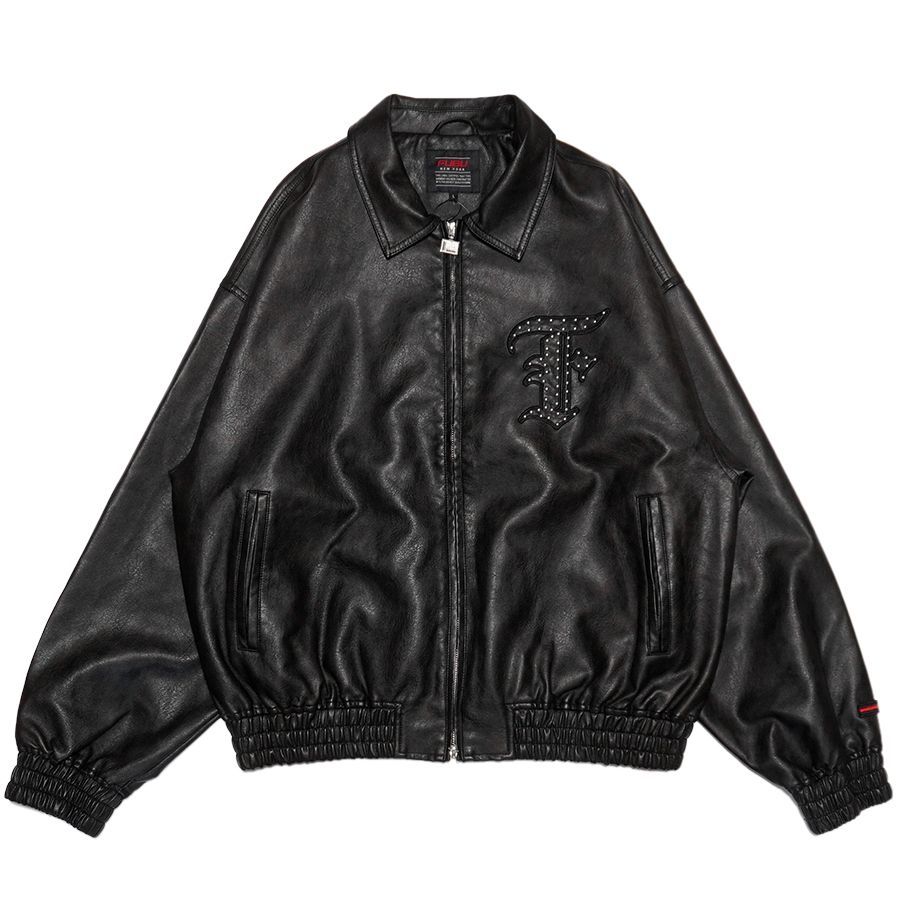 FUBU FAUX LEATHER STUDS PATCH JACKET BLACK フブ メンズ PU レザー パッチ ワッペン スタッズ ジャケット ブルゾン アウター ビックシルエット オーバーサイズ B系