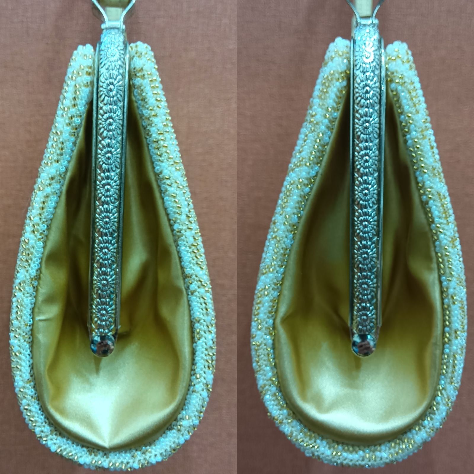 ビーズバッグ　緑系　和装用 ☆昭和レトロ 豪華 和装バッグ◎ サイズ：高さ14cm×横22cm×幅5.5