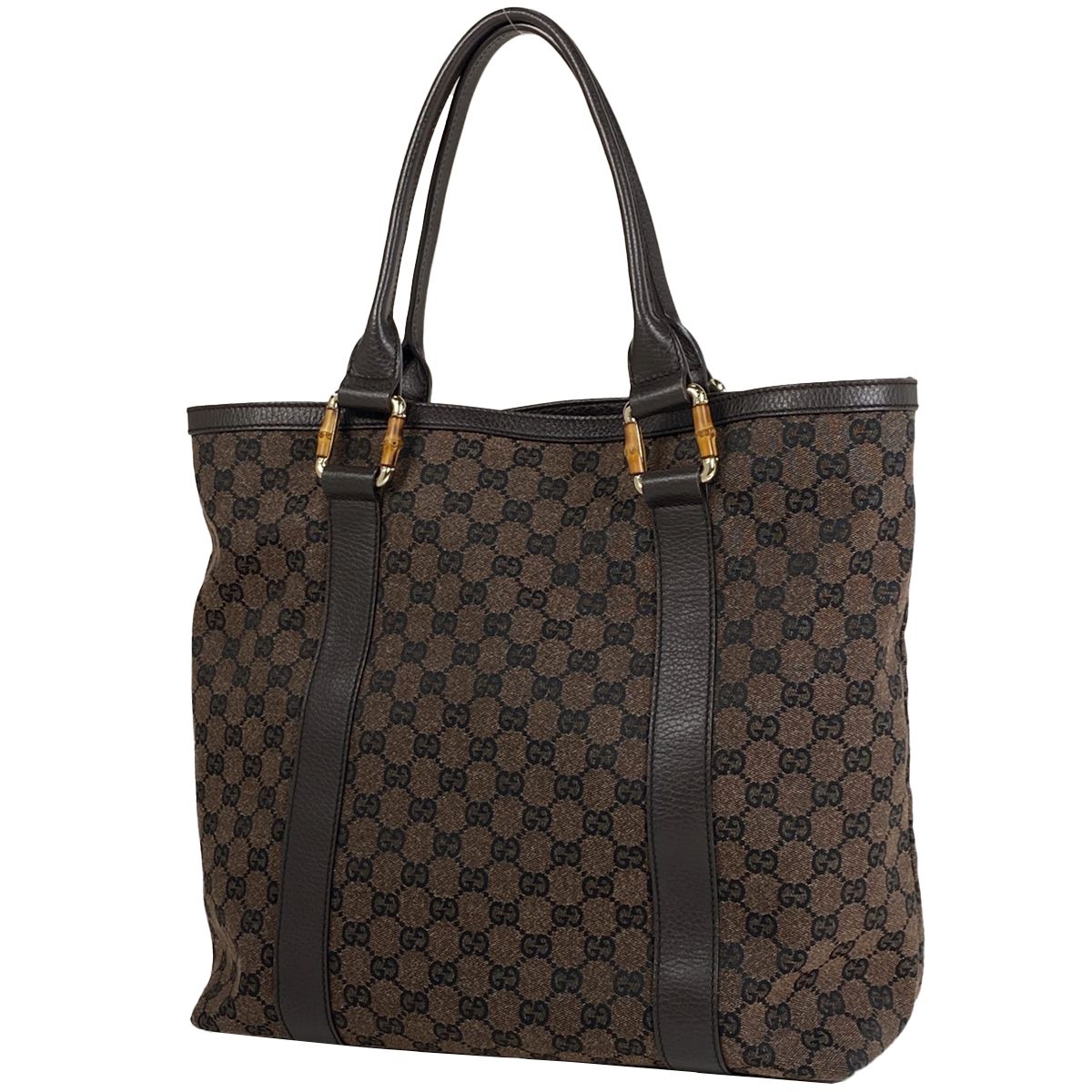 GUCCI ハンドバッグ　バンブー　GG柄　キャンバス　レザー　白　2way GUCCI ハンドバッグ バンブー GG柄 キャンバス レザー 白 2way