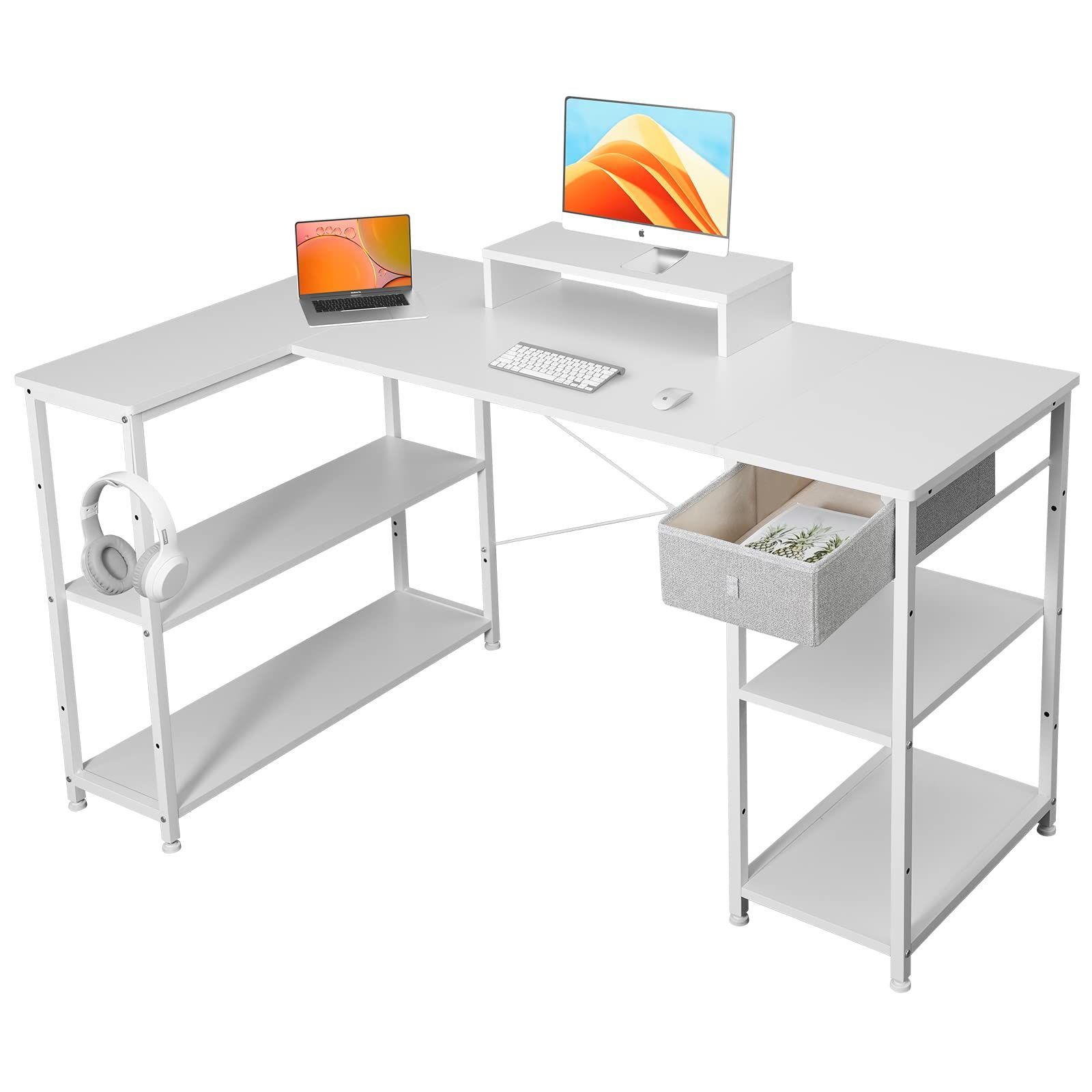 つくえ コーナーデスク 桌子 desk 棚板高さ調節可能 幅136cm 作業机 ...