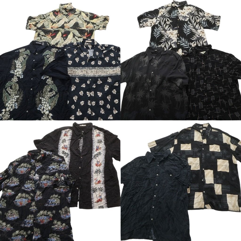 古着卸 まとめ売り 黒ボディ アロハシャツ 10枚セット (メンズ XL  