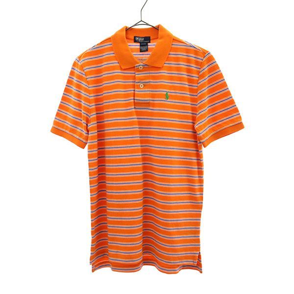  未使用 ポロバイラルフローレン ボーダー 半袖 ポロシャツ L（14-16） オレンジ Polo by Ralph Lauren 鹿の子地 ロゴ刺繍 キッズ 【中古】  【230830】 歯ブラシ