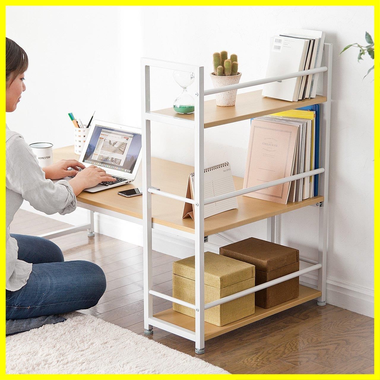 ローデスク 収納棚付き 酷 【色:ライトブラウン】サンワダイレクト 