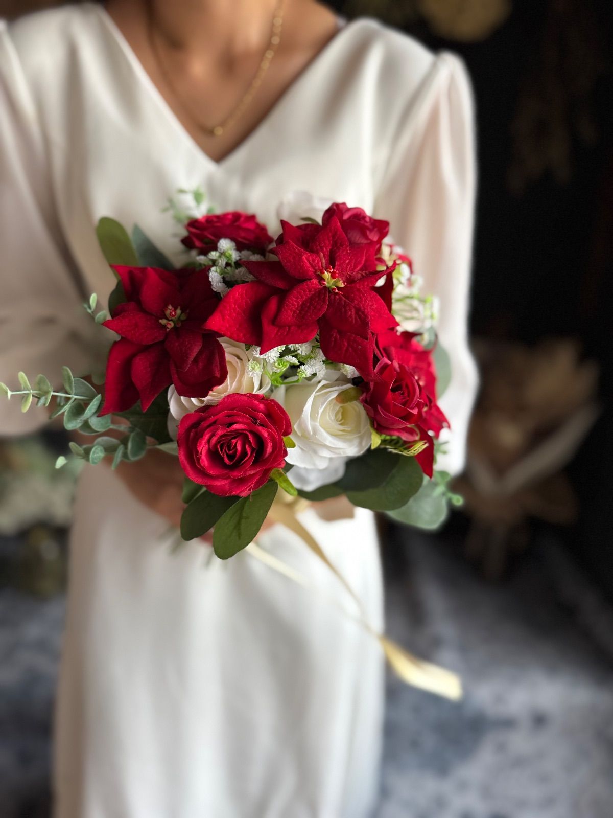 ポインセチアクラッチブーケ ブートニア YUZUMIYA_COM