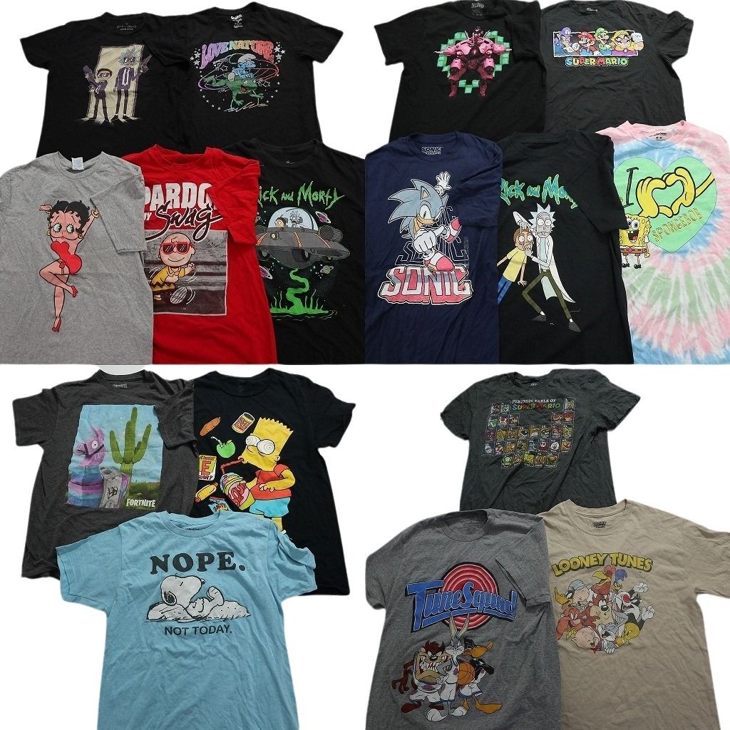 古着卸 まとめ売り キャラクター 半袖Tシャツ 14枚 (メンズ  ) マリオ スヌーピー シンプソンズ スポンジボブ ソニック ベティ MS5642