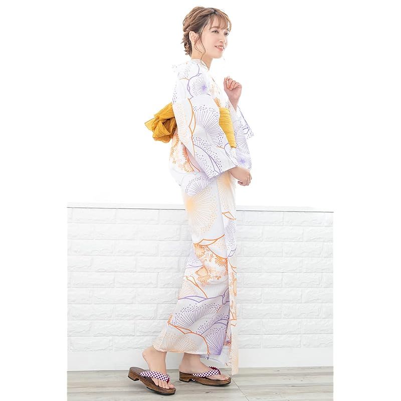 KYOETSU キョウエツ 浴衣セット 変わり織 6点セット 浴衣 兵児帯 肌着 下駄 腰紐×2 レトロ C レディース 2.花襲みやび