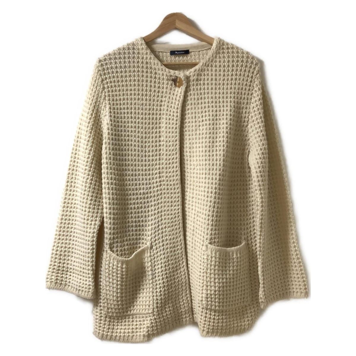 Aquascutum アクアスキュータム コート サイズ11 M レディース - アイボリー 長袖 ニット 秋 冬