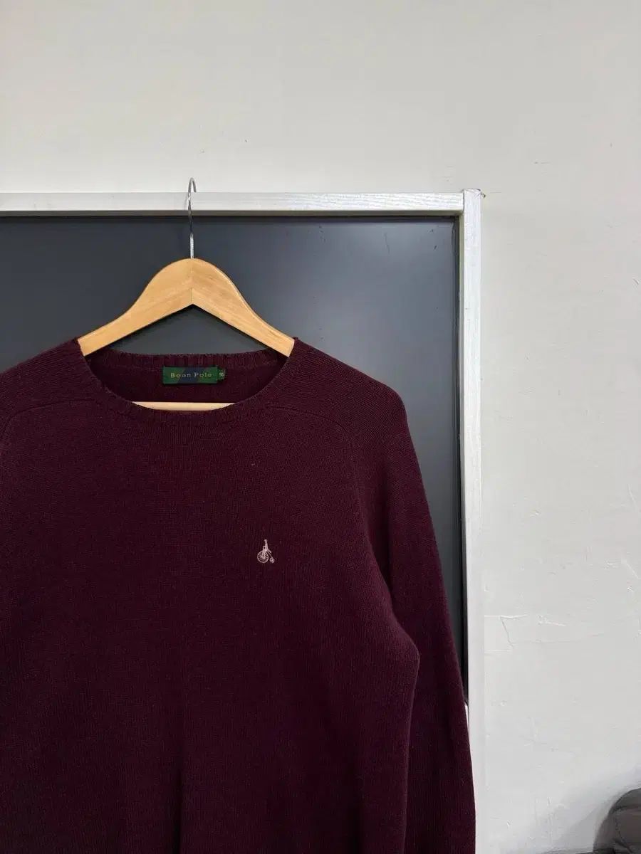M BEAN POLE(ビーンポール) スモール ロゴ ウール バーガンディー ニット セーター