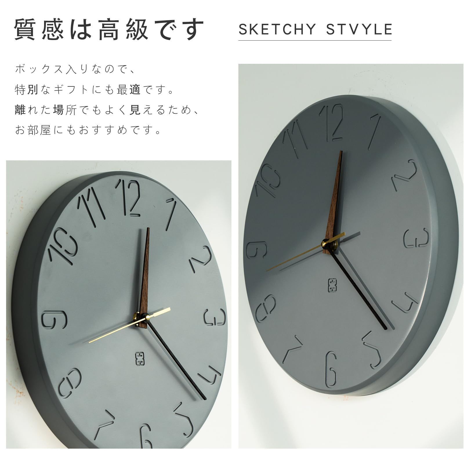HERMOSA/壁掛け時計/スクエア/鎌倉/アナログ/スチール/グレー/クロック HERMOSA/壁掛け時計/スクエア/鎌倉/アナログ/スチール/グレー