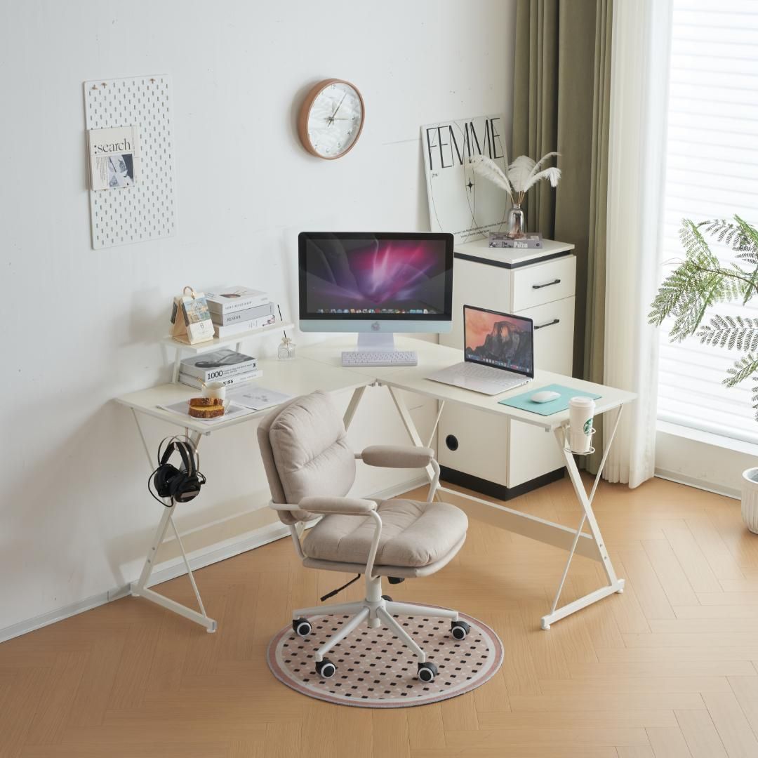 【ホワイト】パソコンデスクPCデスクシンプルドリンクホルダーつき書斎机 事務机塾 ホワイト】パソコンデスクPCデスクシンプルドリンクホルダーつき書斎机