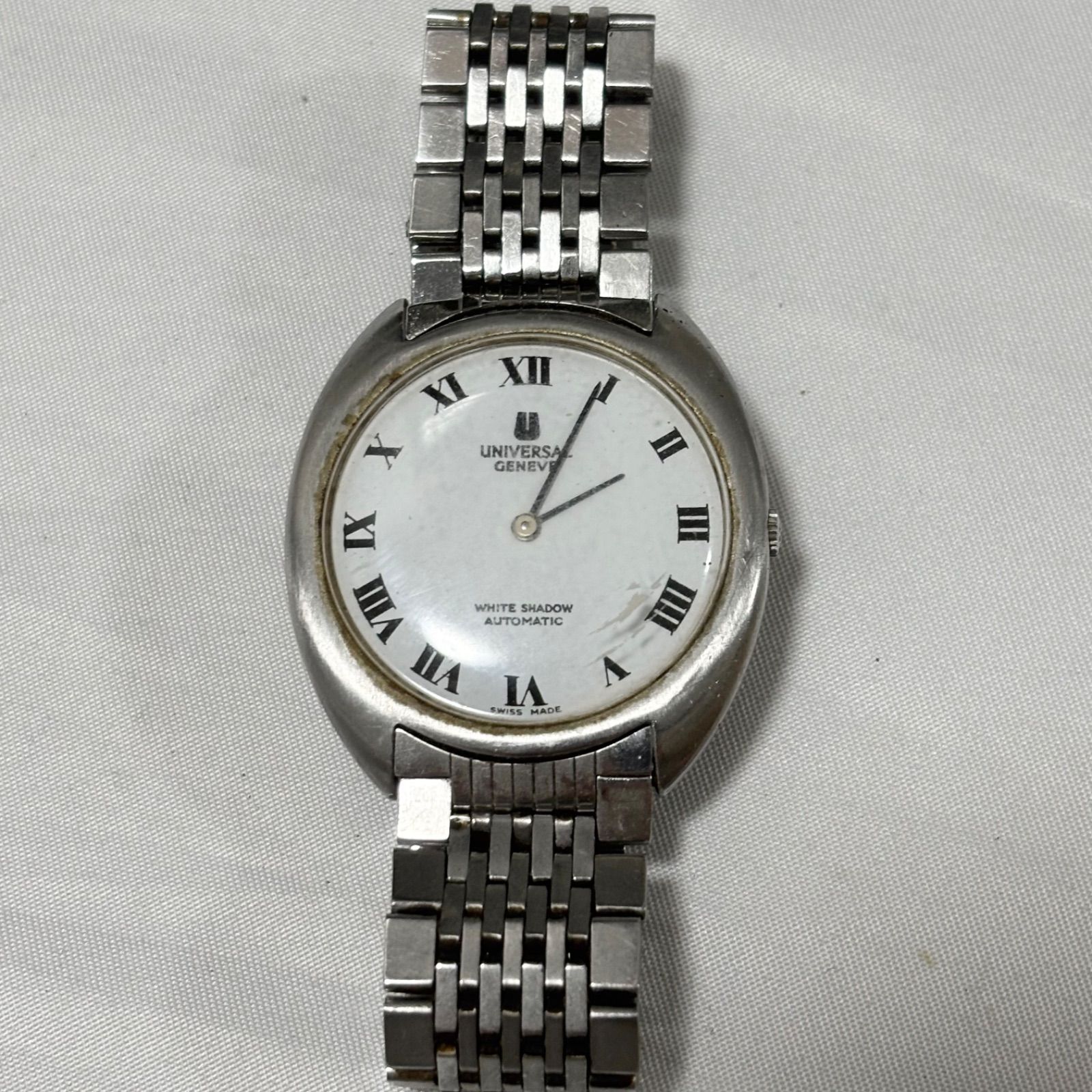 送料無料 UNIVERSAL GENEVE|ユニバーサルジュネーブ|ホワイトシャドウ|自動巻き腕時計|ホワイト×シルバー|動作品|稼働品| 品