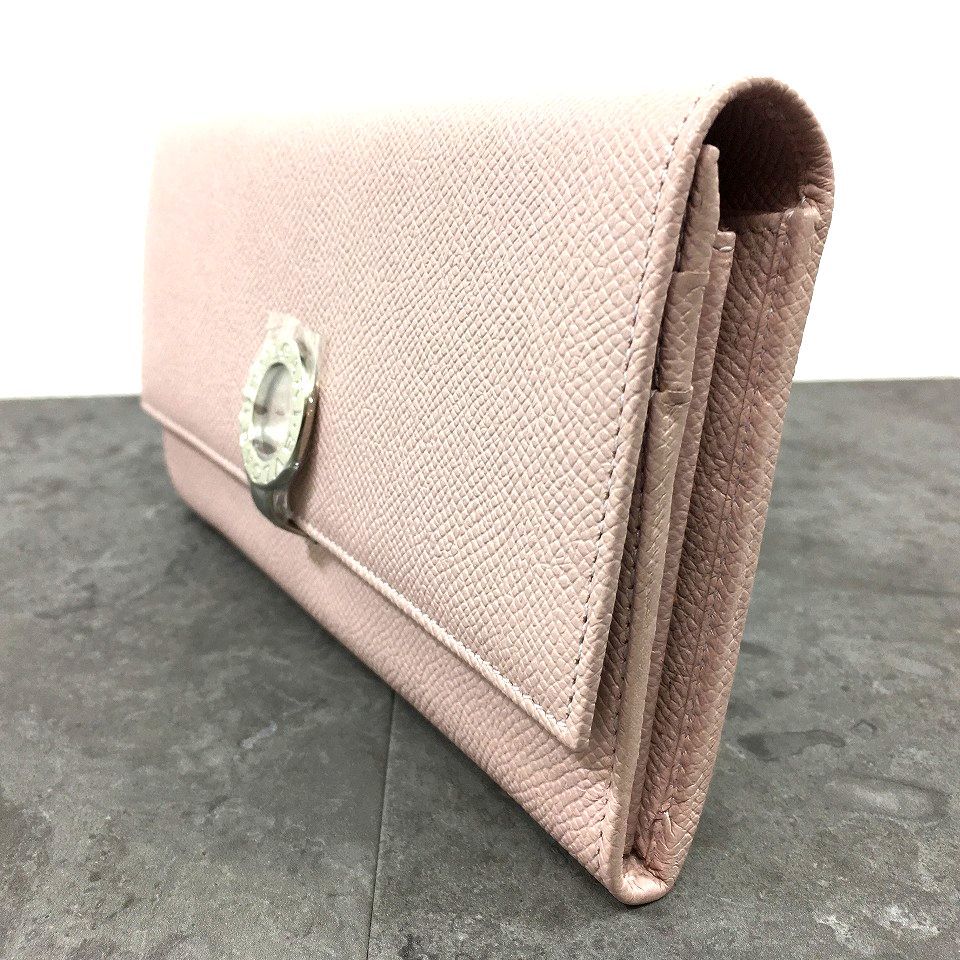 美品☆大人気☆ブルガリ　ロゴクリップ　レザー　長財布　ピンク　クリーニング済 BVLGARI 新品同様 ブルガリ ロゴクリップ 2つ折り ロング