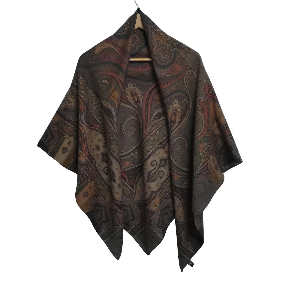 ETRO エトロ ストール ショール - ブラウン×グレーベージュ×マルチ ウール シルク