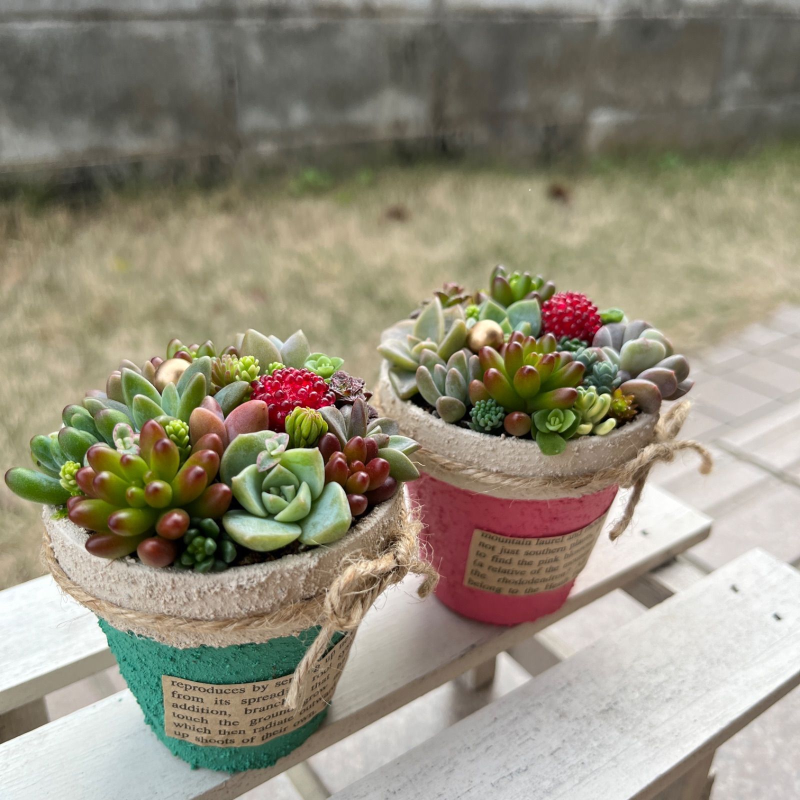 ♡そのまま飾れる♡オリジナルリメ鉢♡2個セット〜♬多肉植物寄せ植え