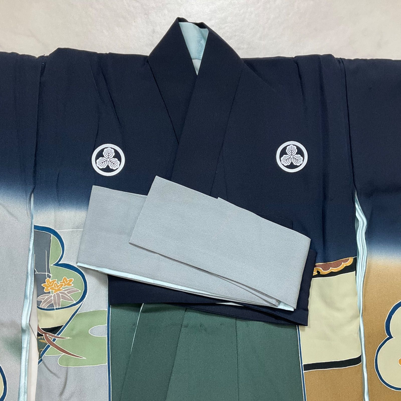 ◆kimono one◆5歳くらい用◆お誂え品◆子供着物◆正絹◆3点セット◆七五三◆男の子◆羽織◆着物◆行燈袴◆七五三お詣り男の子着物こどものひお正月卒業式十三詣り◆G203