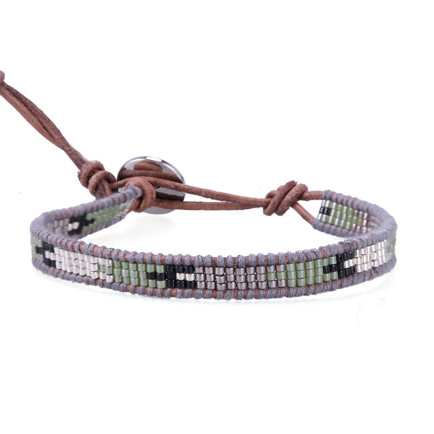 シングル ラップ レザー ブレスレット ビーズ 革紐 KELITCH バングル 手作り 腕輪 -E