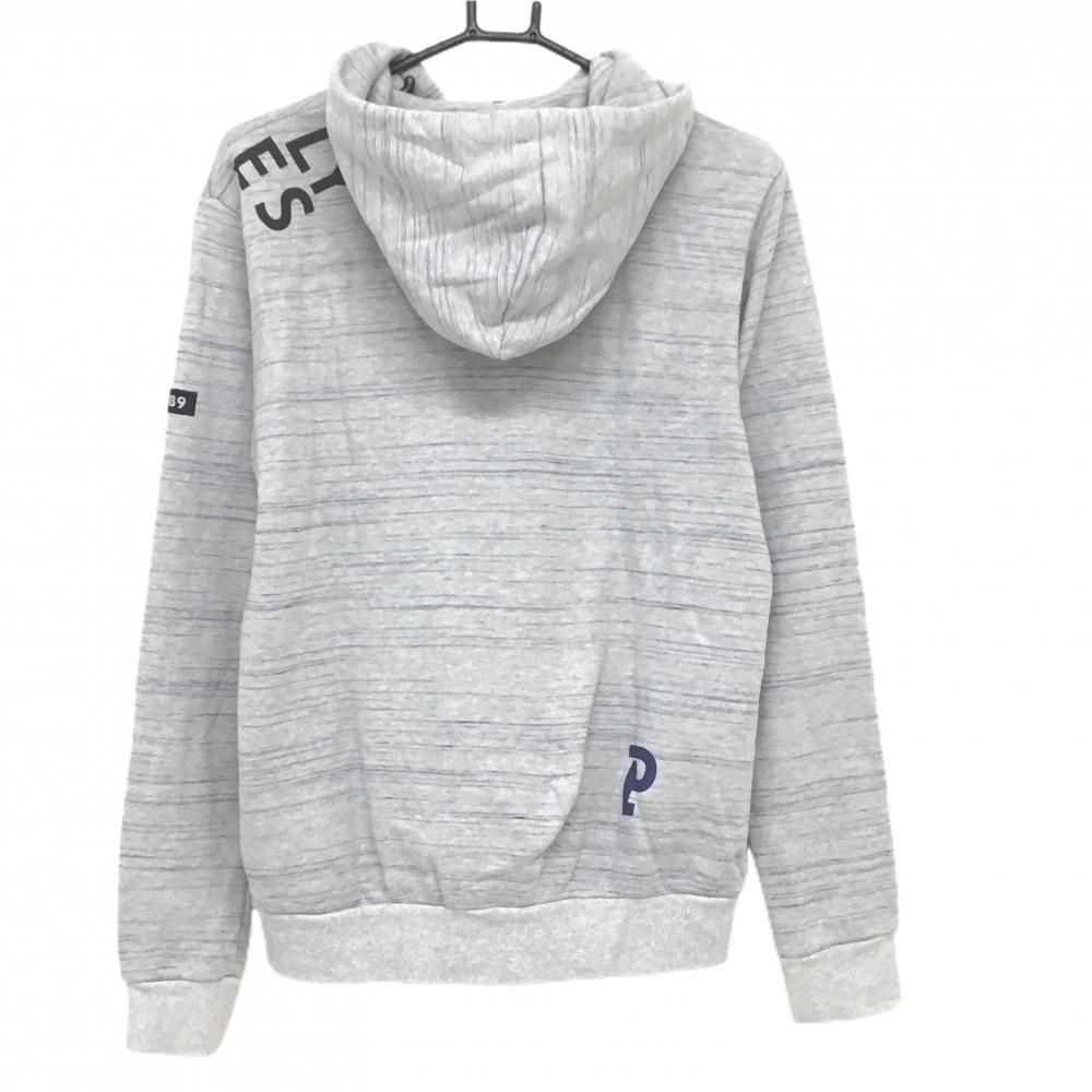 美品】パーリーゲイツ ジップパーカー 杢ライトグレー 肩ロゴプリント
