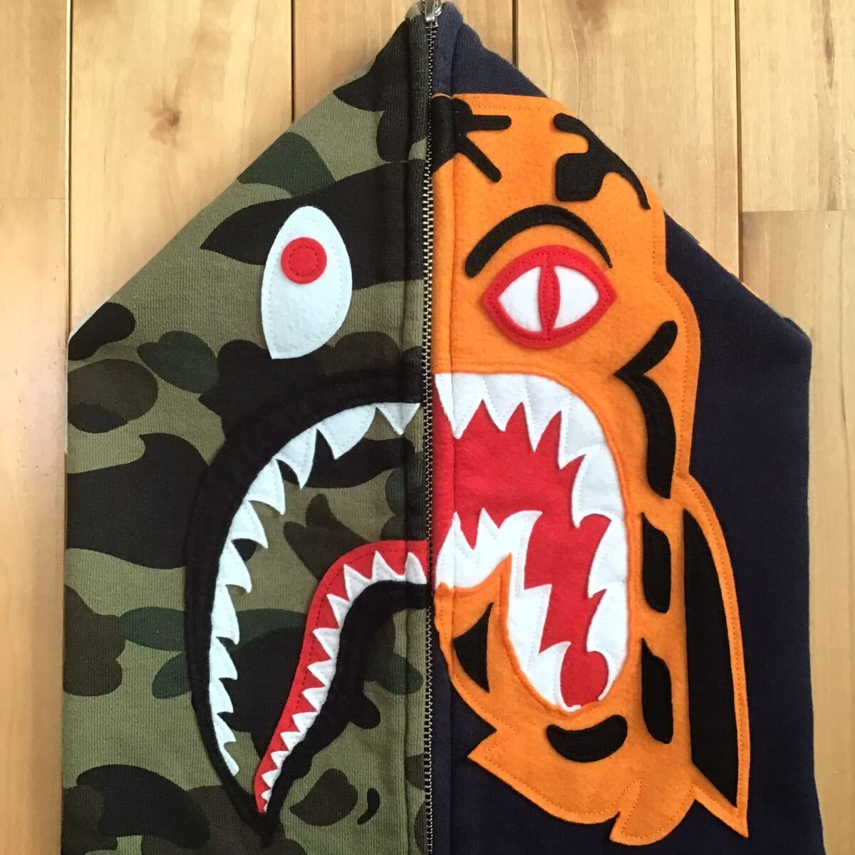 ☆XL☆ Crazy face tiger shark full zip hoodie ネイビー × 1st camo  