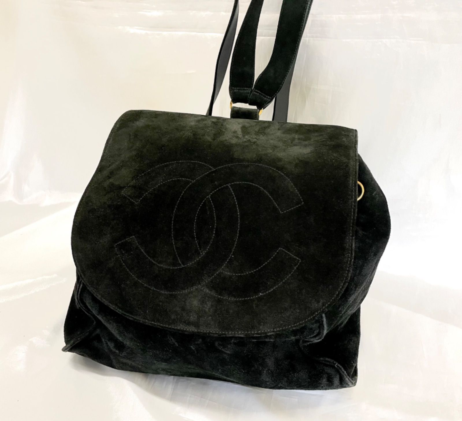 良品】シャネル CHANEL リュック バックパック スエード ココマーク 黒