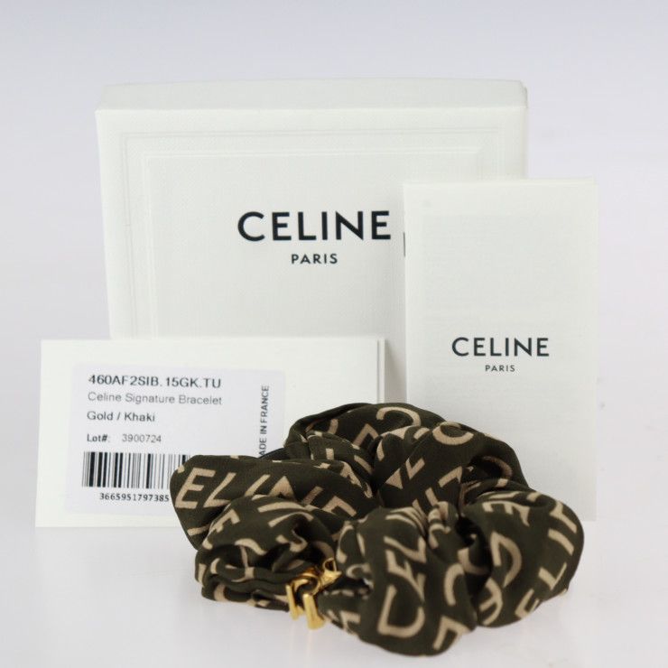 CELINE セリーヌ ブレスレット 46OAF2SIB シルク100％ カーキ ゴールド金具 シュシュ ヘアゴム ヘアアクセサリー 髪飾り 髪留め  ロゴ 【本物保証】 - メルカリ