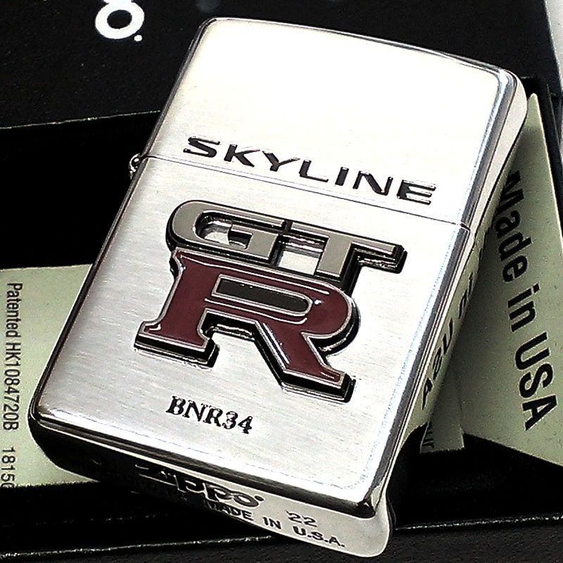 ZIPPO スカイライン GT-R R34 リアルエンブレム 日産公認モデル かっこいい 車 ジッポ ライター ロゴ メタル GTR-BNR34  銀燻し おしゃれ メンズ ギフト プレゼント - メルカリ