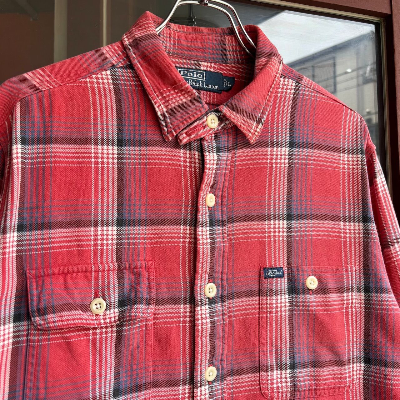 90〜00s Polo by Ralph Lauren フランネルシャツ チンスト付き レッドチェック