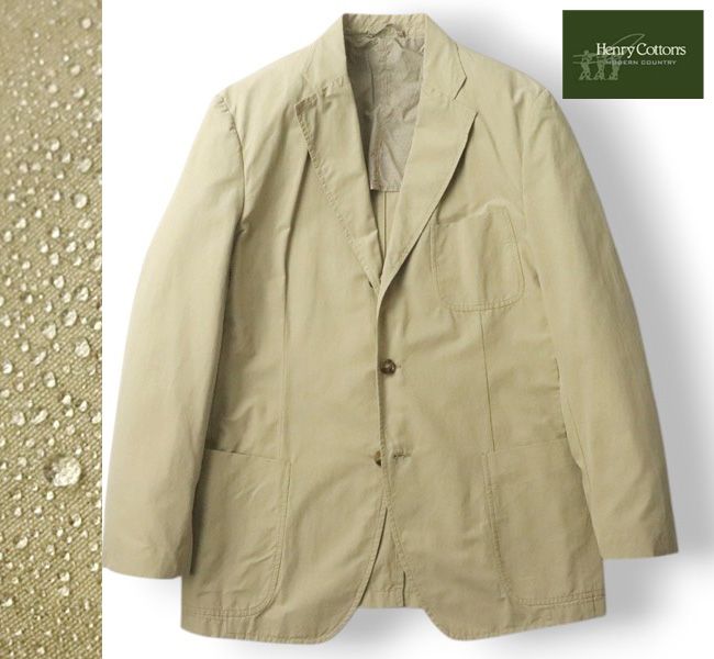 Henry Cotton s ヘンリーコットンズ 60|40 ロクヨンクロス 撥水 3つボタン ブレザー ジャケット ベージュ 54 ￥44 000-