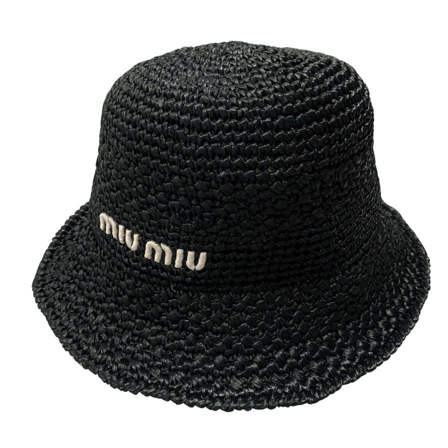 ミュウミュウ 22SS ハット ロゴ クロシェ ブラック ミュウミュウ 22SS ハット ロゴ クロシェ ブラック