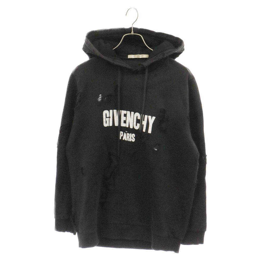 GIVENCHY (ジバンシィ) 18SS Destroyed Logo Pullover BM703A3Y0S ヴィンテージ加工デストロイパーカー  フーディー ブラック - メルカリ