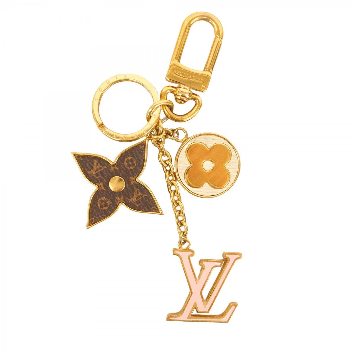 5mc2468 ルイヴィトン キーホルダー モノグラム ポルトクレ スプリング ストリート M69008 ゴールド ブラウン ピンク レディース