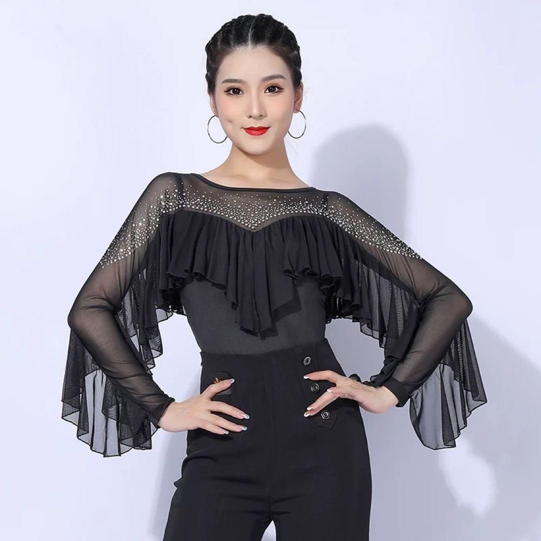 フリル舞うダンス練習用トップス♪スタンダードにもラテンにも♪ 新品未使用フリル舞うダンス練習用トップス♪スタンダードにも