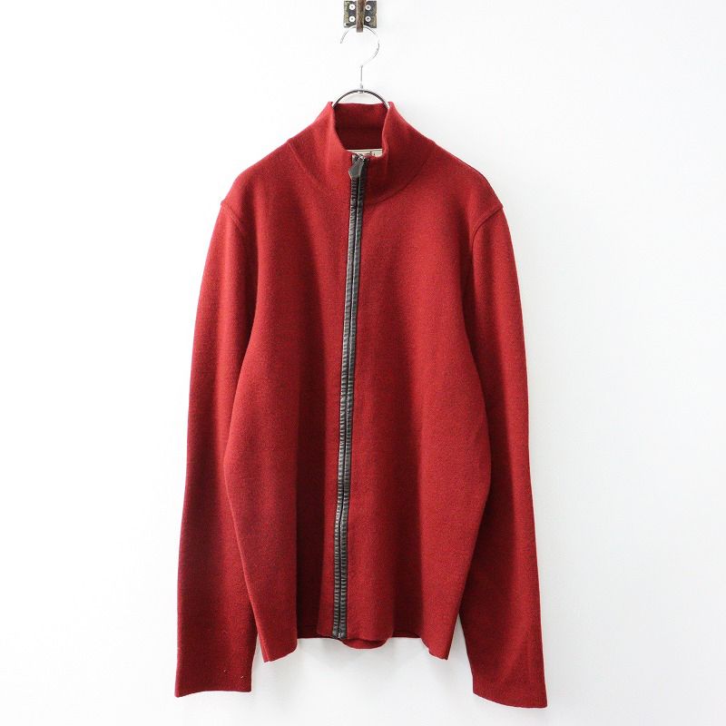 エルメス HERMES スターマーク レザー エルボーパッチ カシミヤ ウール ドライバーズニット M/レッド ソフトレザー【2400013982092】