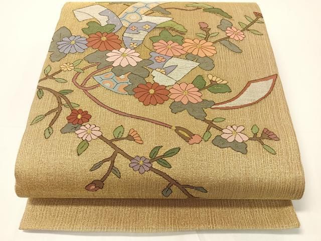 平和屋着物＊夏物 明綴れ 太鼓柄袋帯 短冊花文 金銀糸 上代28万 正絹 ♥ CAAY0083vp