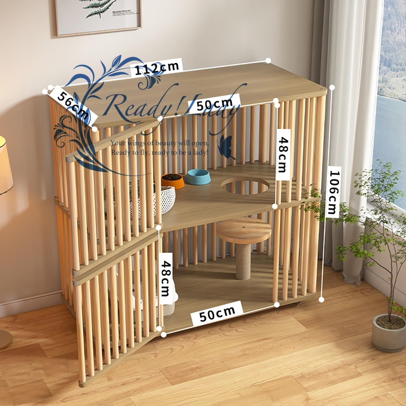 猫 ケージ 木製 猫 ケージ 猫 ゲージ キャットケージ 2段 大型 スリム キャスター 走防止 多頭飼い ケージ 組立簡単 室内用掃除しやすい 猫 ケージ おしゃれ 112cm